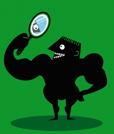 Funny cartoon man looking himself in the mirror のイラスト素材