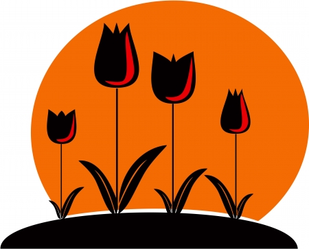 Garden with tulipsのイラスト素材