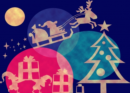 New year card with Santa Claus in sleigh の写真素材