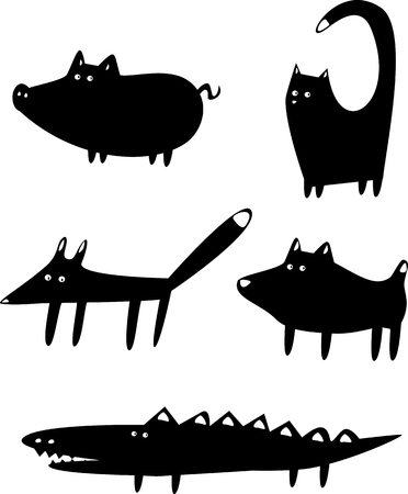 Set of funny black animalsのイラスト素材
