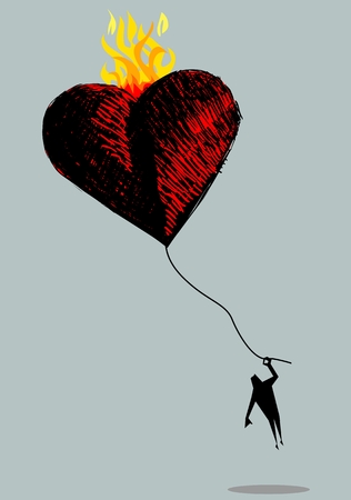Flying man with heart balloonのイラスト素材