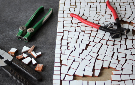 Mosaic tiles and toolsの写真素材