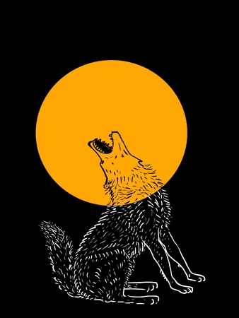 Howling wolf at the full moon, illustration