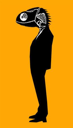 Cartoon illustration of funny man with reptile head dressed up in black suitのイラスト素材