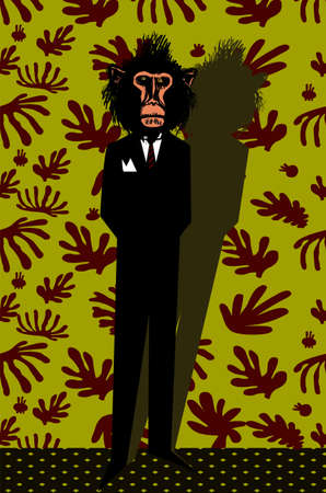 Cartoon illustration of funny man with reptile head dressed up in black suitのイラスト素材