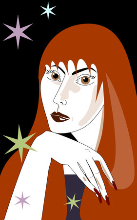 Beautiful girl on the dark background and starsのイラスト素材