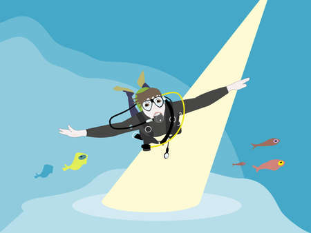 Scuba diver in blue oceanのイラスト素材