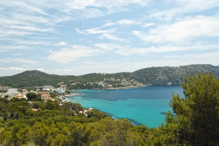 View of the ocean and town, Majorca, Spainの写真素材