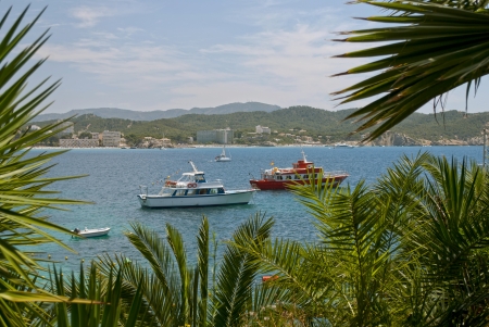 View of the ocean and yachts, Majorca, Spainの写真素材