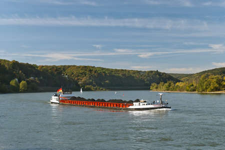 Cargo ship transporting coal  River Rhein, Germanyの写真素材