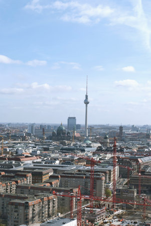 View of the modern city, TV Tower Berlin and Berlin Cathedral, Germanyのeditorial素材
