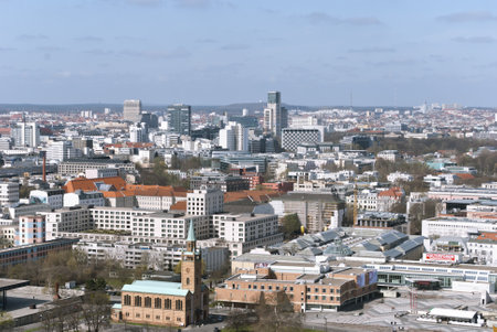 View of the modern city and St  Matthaeuskirche in Berlin, Germanyのeditorial素材