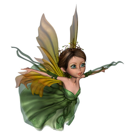 3d digital render of a beautiful flying little fairy butterfly isolated on whiteの写真素材