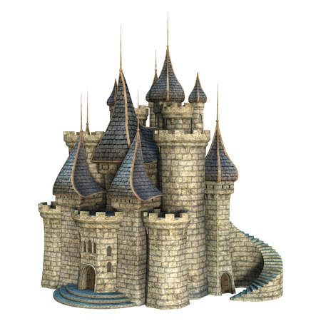 3D digital render of a fairytale castle isolated on white backgroundの写真素材