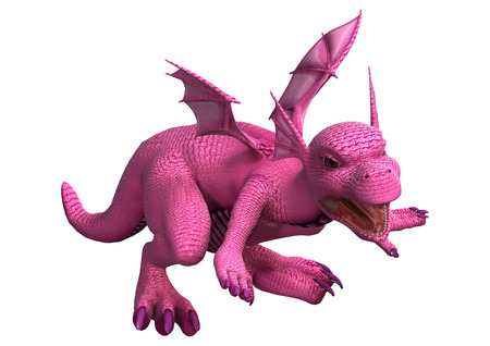 3D digital render of a little pink dragon isolated on white backgroundの写真素材