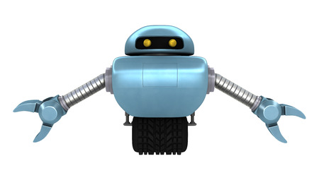 3D digital render of a funny robot isolated on white backgroundの写真素材