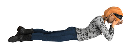 3D digital render of a crying teenager girl isolated on white backgroundの写真素材