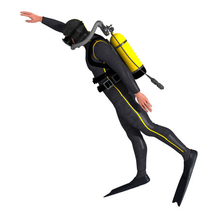 3D digital render of a male diver isolated on white backgroundの写真素材