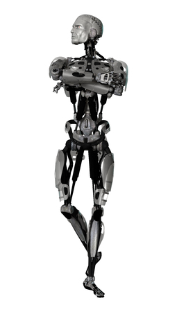 3D digital render of a male cyborg isolated on white backgroundの写真素材