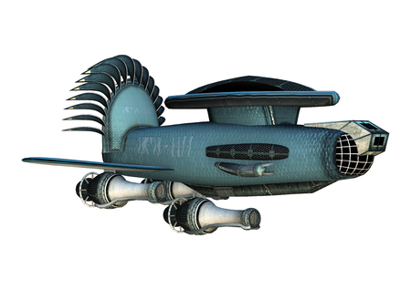 3D digital render of a fantasy cargo starship isolated on white background