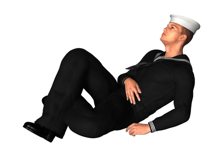 3D digital render of a young seaman resting isolated on white backgroundの写真素材