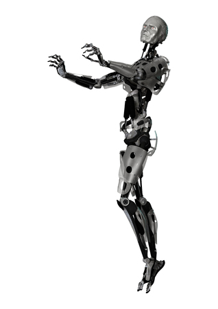 3D digital render of a male cyborg isolated on white backgroundの写真素材