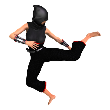 3D digital render of a female ninja isolated on white backgroundの写真素材