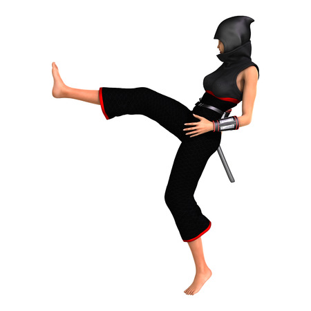 3D digital render of a female ninja isolated on white backgroundの写真素材