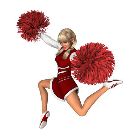 Digital render of a young cheerleader with pompoms isolated on white backgroundの写真素材