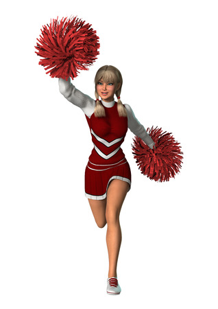 Digital render of a young cheerleader with pompoms isolated on white backgroundの写真素材