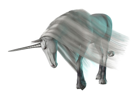 3D rendering of a white fantasy unicorn isolated on white backgroundの写真素材