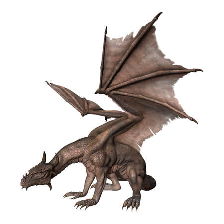 3D rendering of a fantasy dragon isolated on white backgroundの写真素材