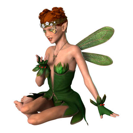 3D rendering of a beautiful spring fairy isolated on white backgroundの写真素材