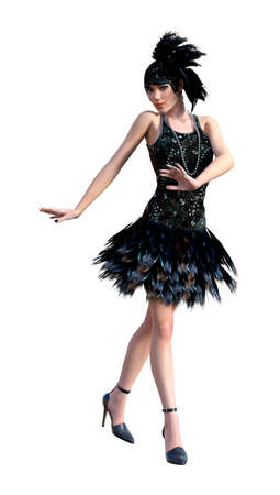 3D rendering of a female flapper dancer isolated on white background