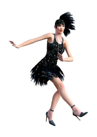 3D rendering of a female flapper dancer isolated on white background