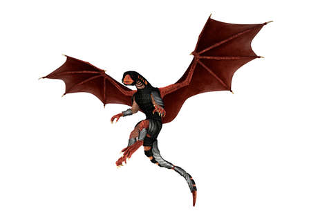 3D rendering of a red fantasy dragon isolated on white background