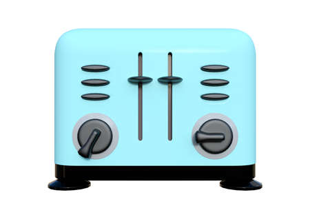 3D rendering of a blue retro toaster isolated on white background