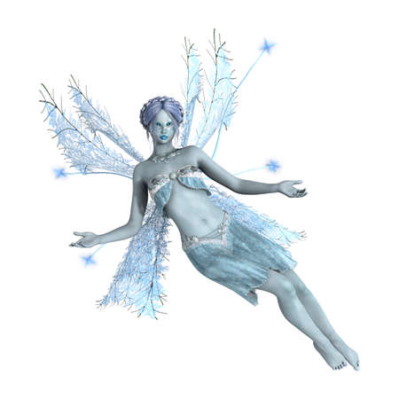 3D rendering of a beautiful winter fairy isolated on white backgroundの写真素材