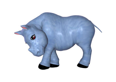 3D rendering of a blue rhino toy isolated on white backgroundの写真素材