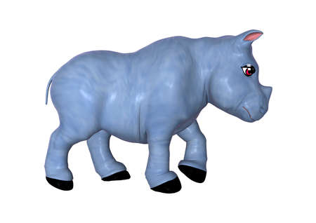 3D rendering of a blue rhino toy isolated on white backgroundの写真素材