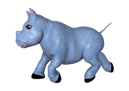 3D rendering of a blue rhino toy isolated on white backgroundの写真素材