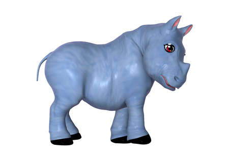3D rendering of a blue rhino toy isolated on white backgroundの写真素材