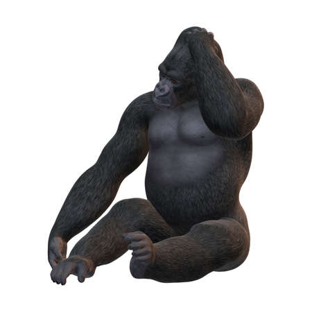 3D rendering of a Gorilla, a herbivorous ape, isolated on white backgroundの写真素材