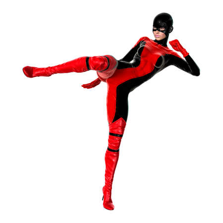 3D rendering of a female superhero isolated on white background