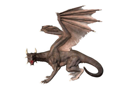 3D rendering of a fantasy dragon isolated on white backgroundの写真素材