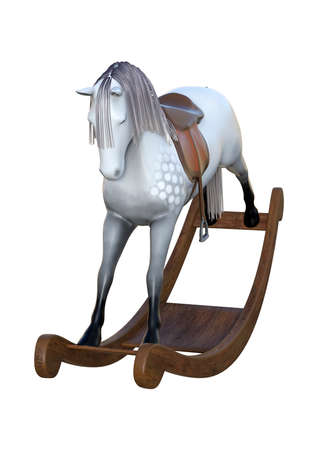 3D rendering of a rocking horse isolated on white backgroundの写真素材