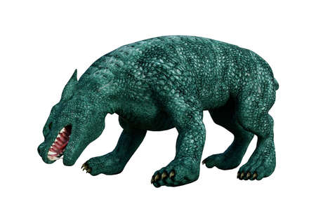 3D rendering of a fantasy gargoyle hound isolated on white backgroundの写真素材