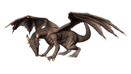 3D rendering of a fantasy dragon isolated on white backgroundの写真素材