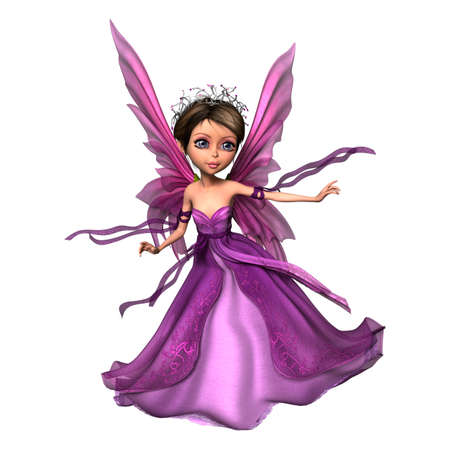 3D rendering of a little fairy flying isolated on white backgroundの写真素材