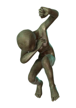 3D rendering of a green alien isolated on white backgroundの写真素材